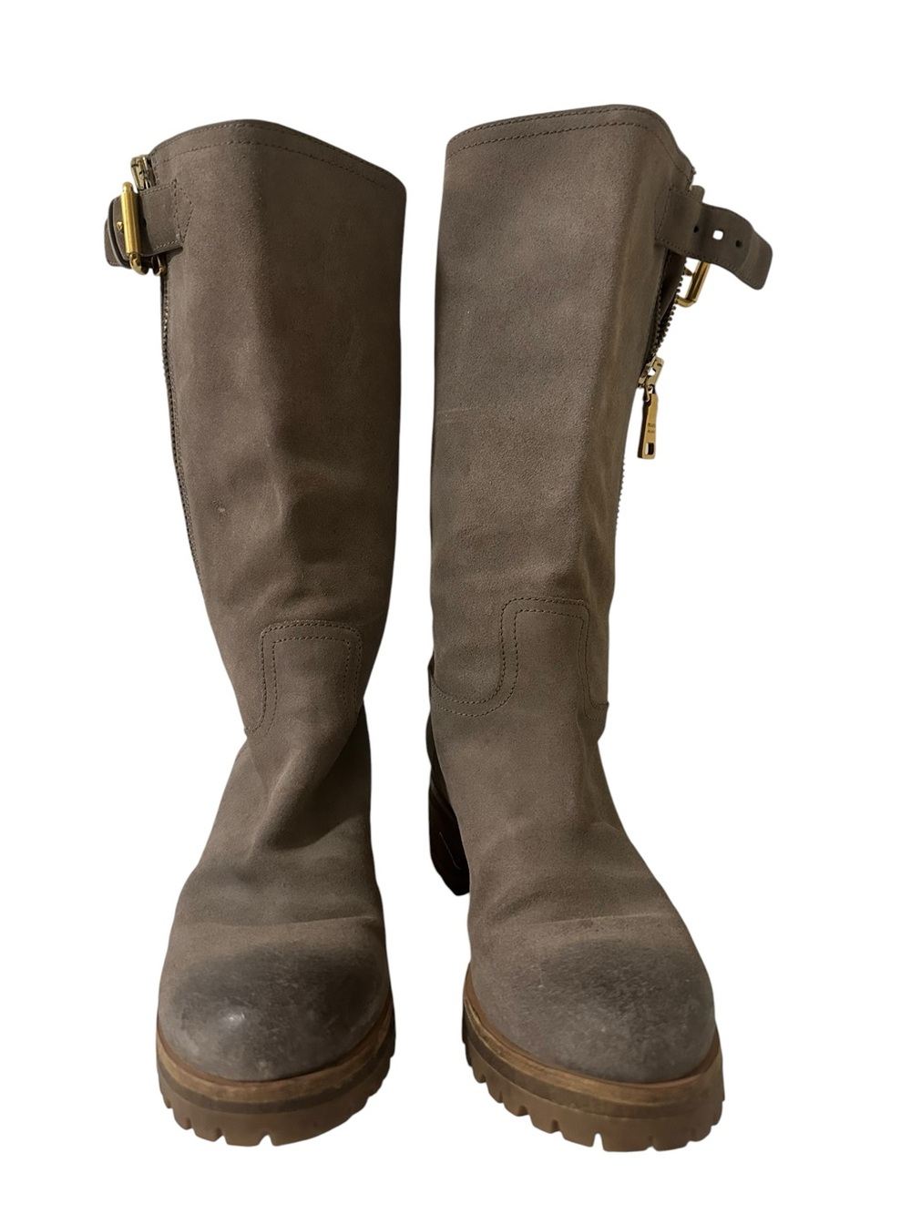 Prada Taupe Suede Over-the-Knee Boots with Gold Hardware - Picture 2 of 15